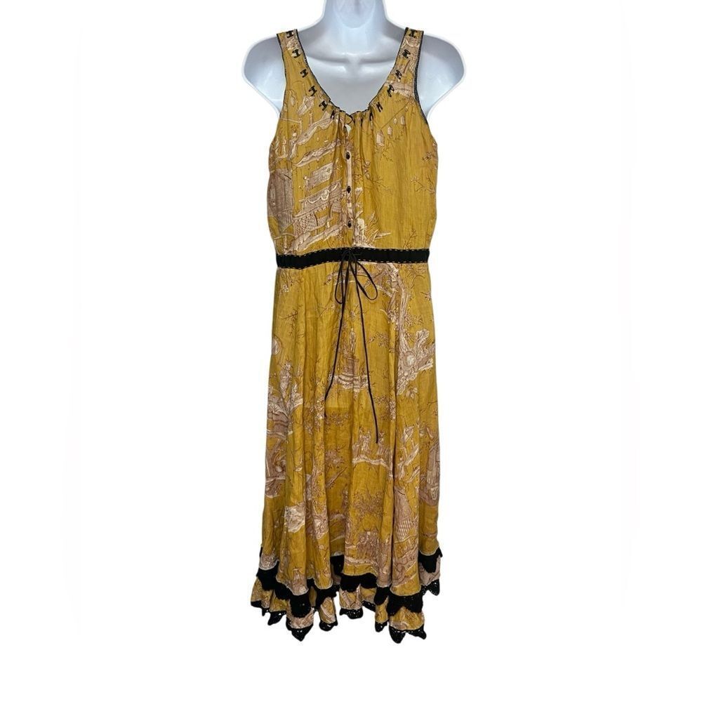 Dries Van Noten Linen Oriental Toile Coquette Tank Maxi Dress Women’s 12 Or M - Picture 3 of 9